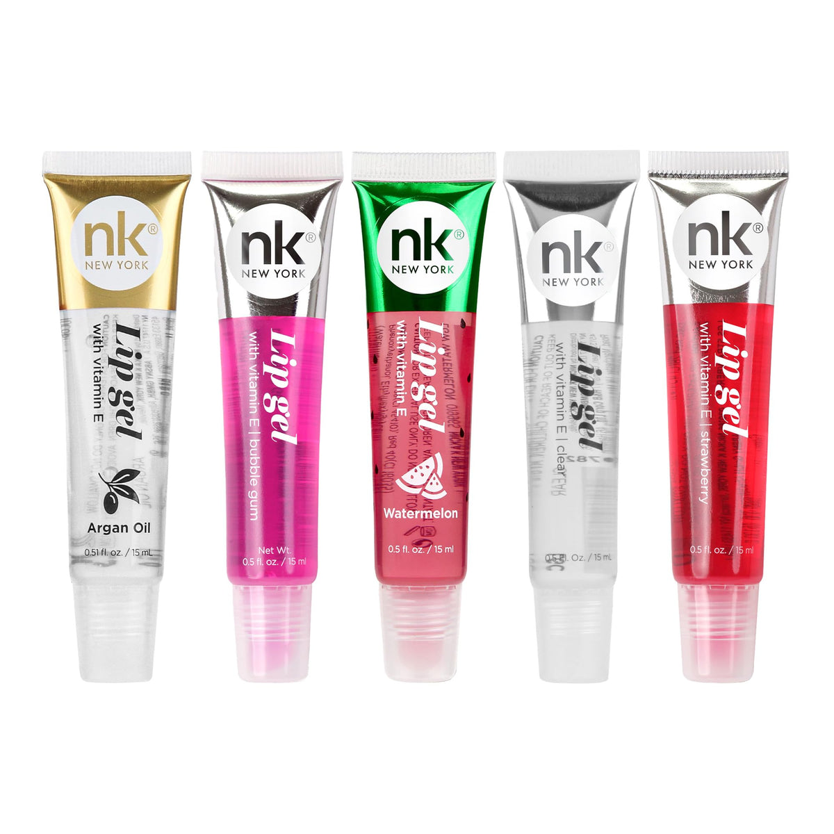 NICKA K NEW YORK, Hydrating Lip Gel Set, Assorted, Vitamin E, 5-Pack