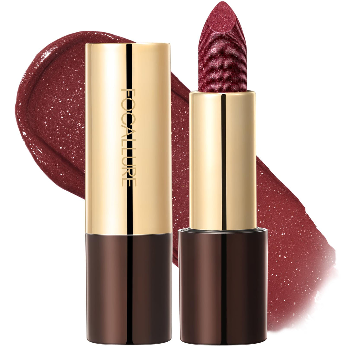 FOCALLURE Metallic Lipstick - Sparkle Glitter Finish, High Pigment Nude