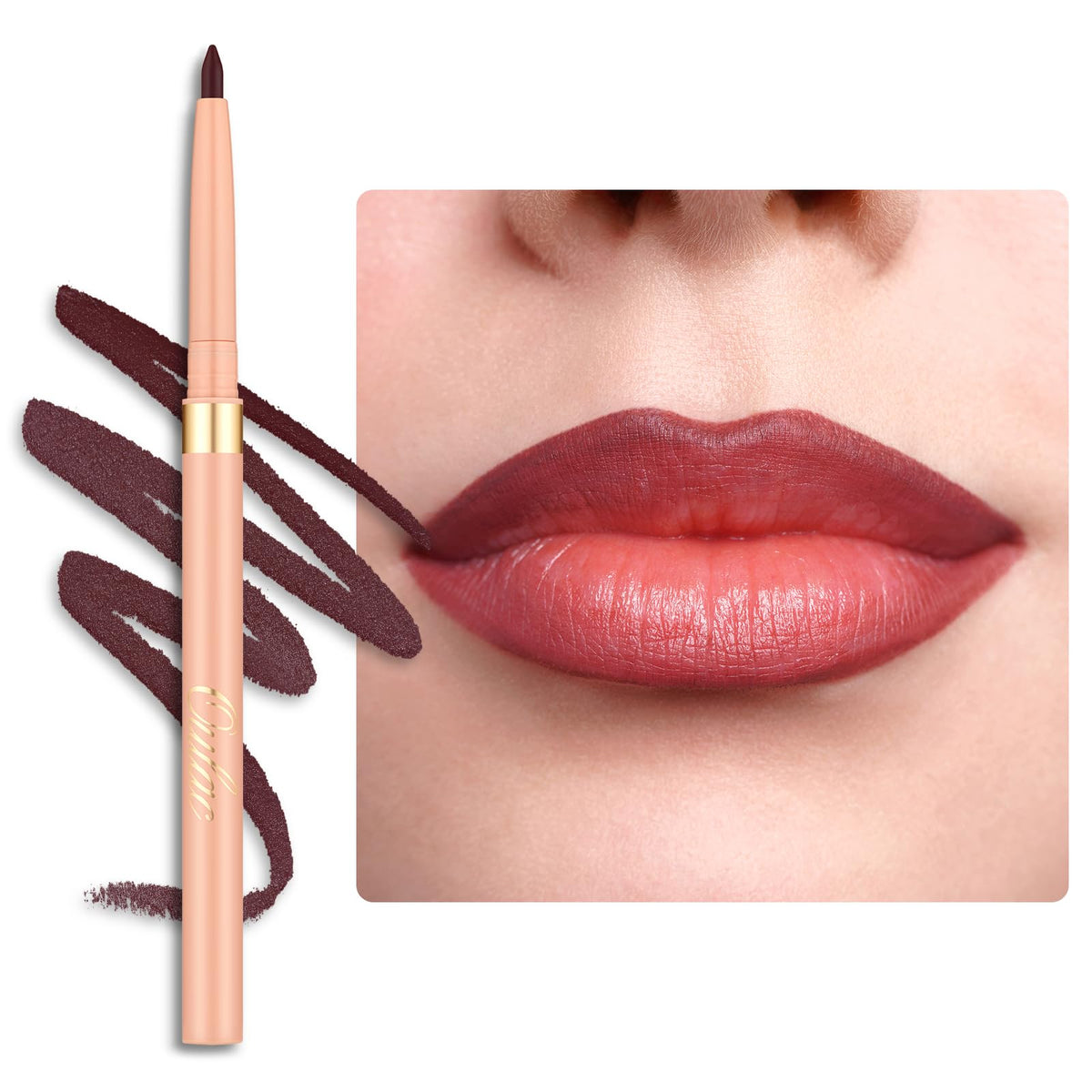 Oulac Brown Lip Liner Pencil, 2in1 Retractable Makup Crayon for Lipliner and Eyeliner, Highly Pigmented, Smooth, Long Lasting and Waterproof Formula, Vegan Beauty, 03 Teddy