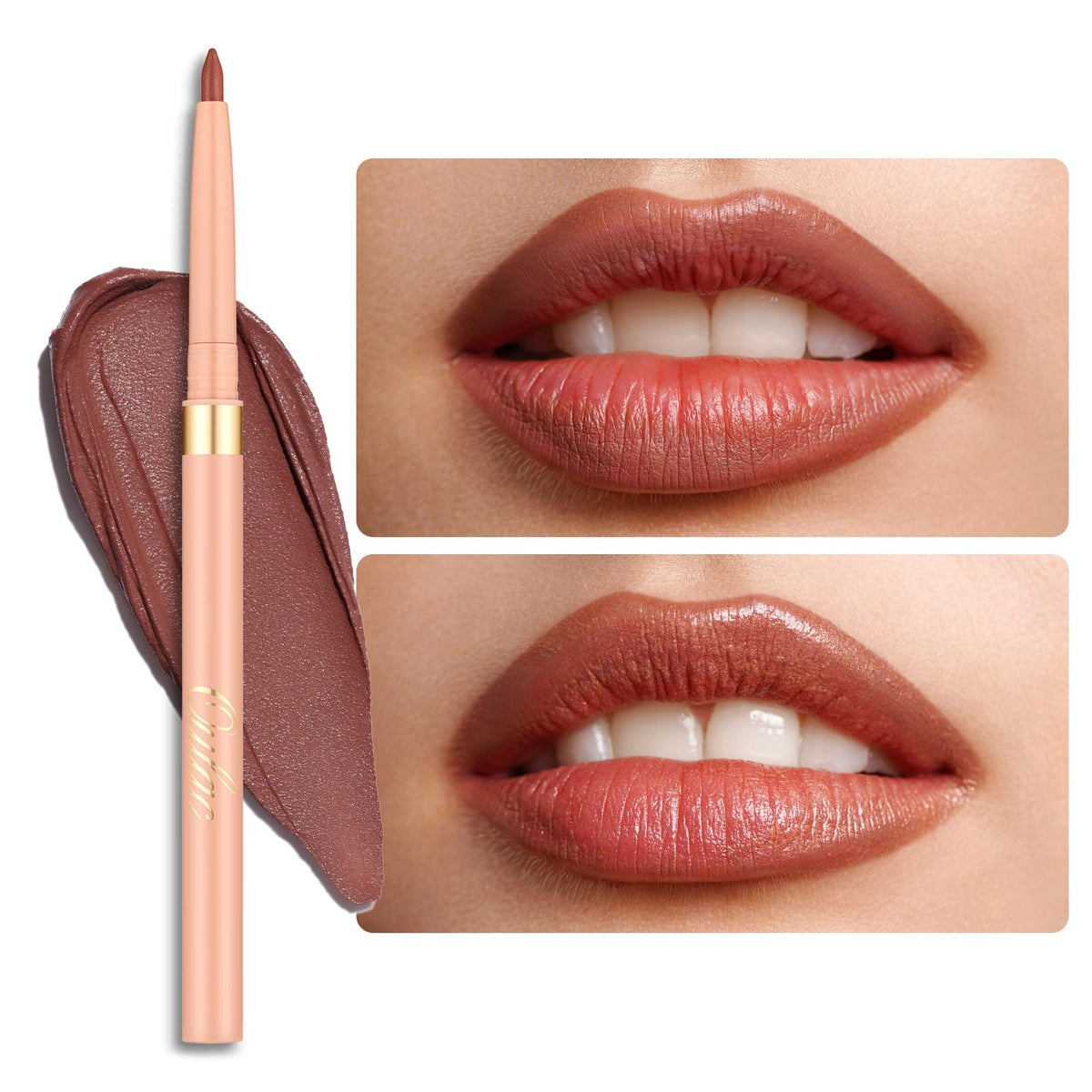 Oulac Brown Lip Liner Pencil, 2in1 Retractable Makup Crayon for Lipliner and Eyeliner, Highly Pigmented, Smooth, Long Lasting and Waterproof Formula, Vegan Beauty, 03 Teddy
