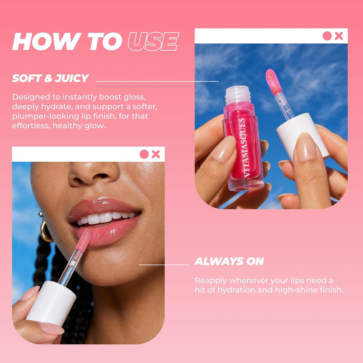 Vitamasques Korean Lip Oil Treatment - Strawberry Glaze Plump & Hydrate, Korean Lip Gloss, Lip Gloss plumper, Lip Oil For Women, Non-Sticky Lip Glow Oil Moisturizing - 0.17 Fl Oz