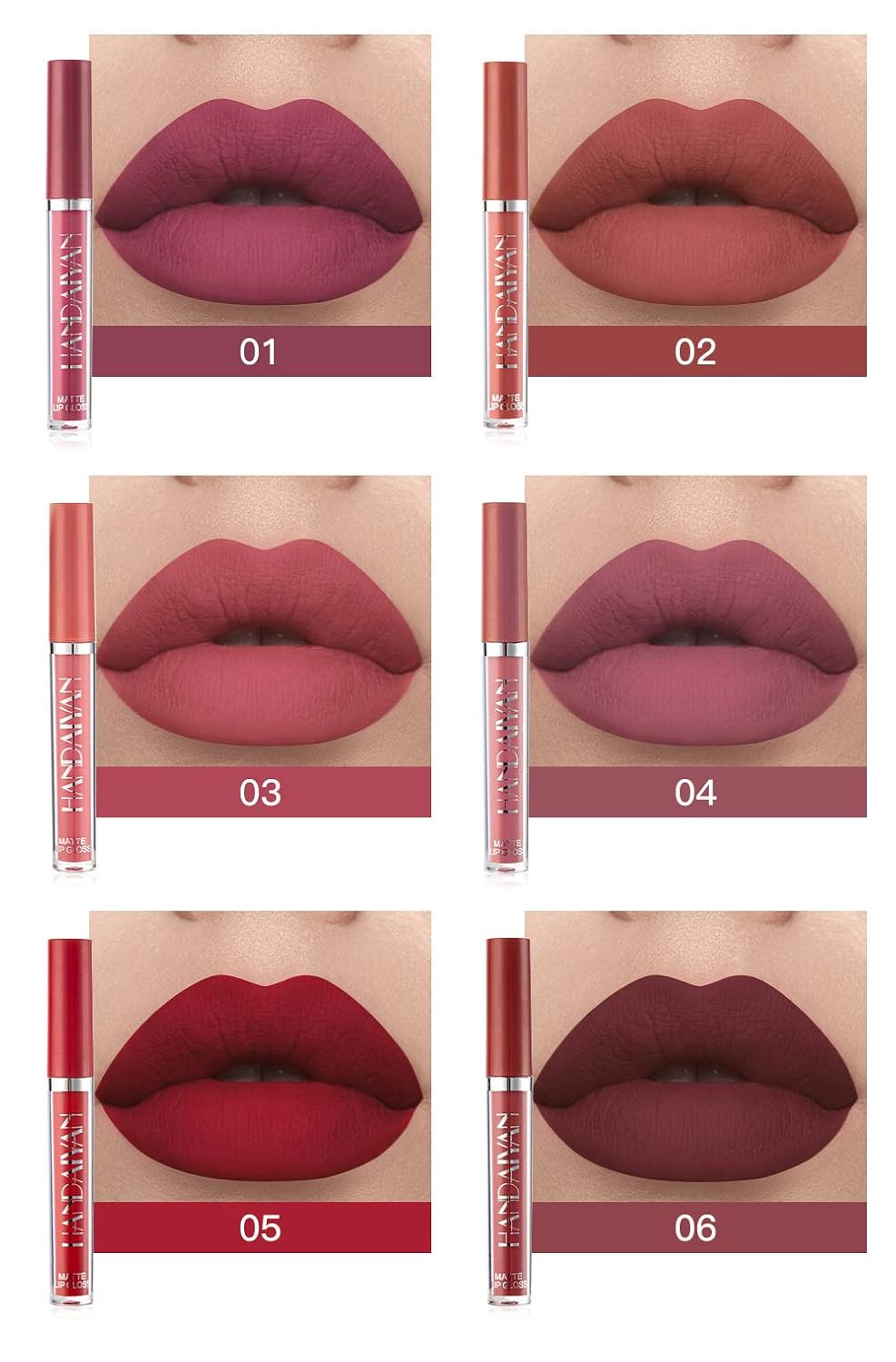6Pcs Matte Liquid Lipstick Set, Waterproof Non Stick Cup Lip Gloss (Set A)