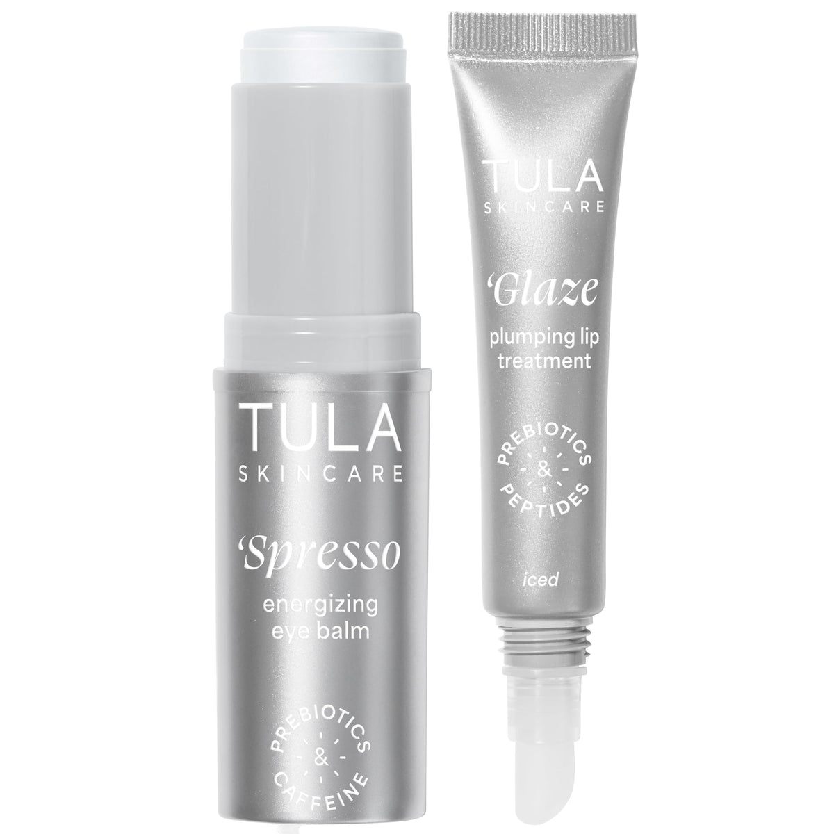 TULA Skin Care Eye + Lip Duo - Spresso Energizing Eye Balm 0.35 oz + Glaze Plumping Lip Treatment 0.28 oz, 2-Piece Holiday Kit