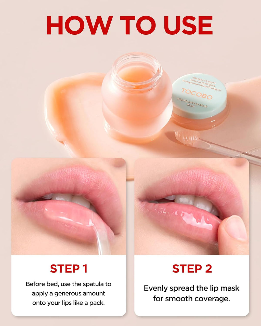 TOCOBO Vita Glazed Lip Mask – Vegan Overnight Lip Sleeping Mask for Dry, Chapped Lips | PHA (Lactobionic Acid) Gentle Exfoliation | Non-Sticky Glazed Balm, Korean Skincare, 0.68 oz