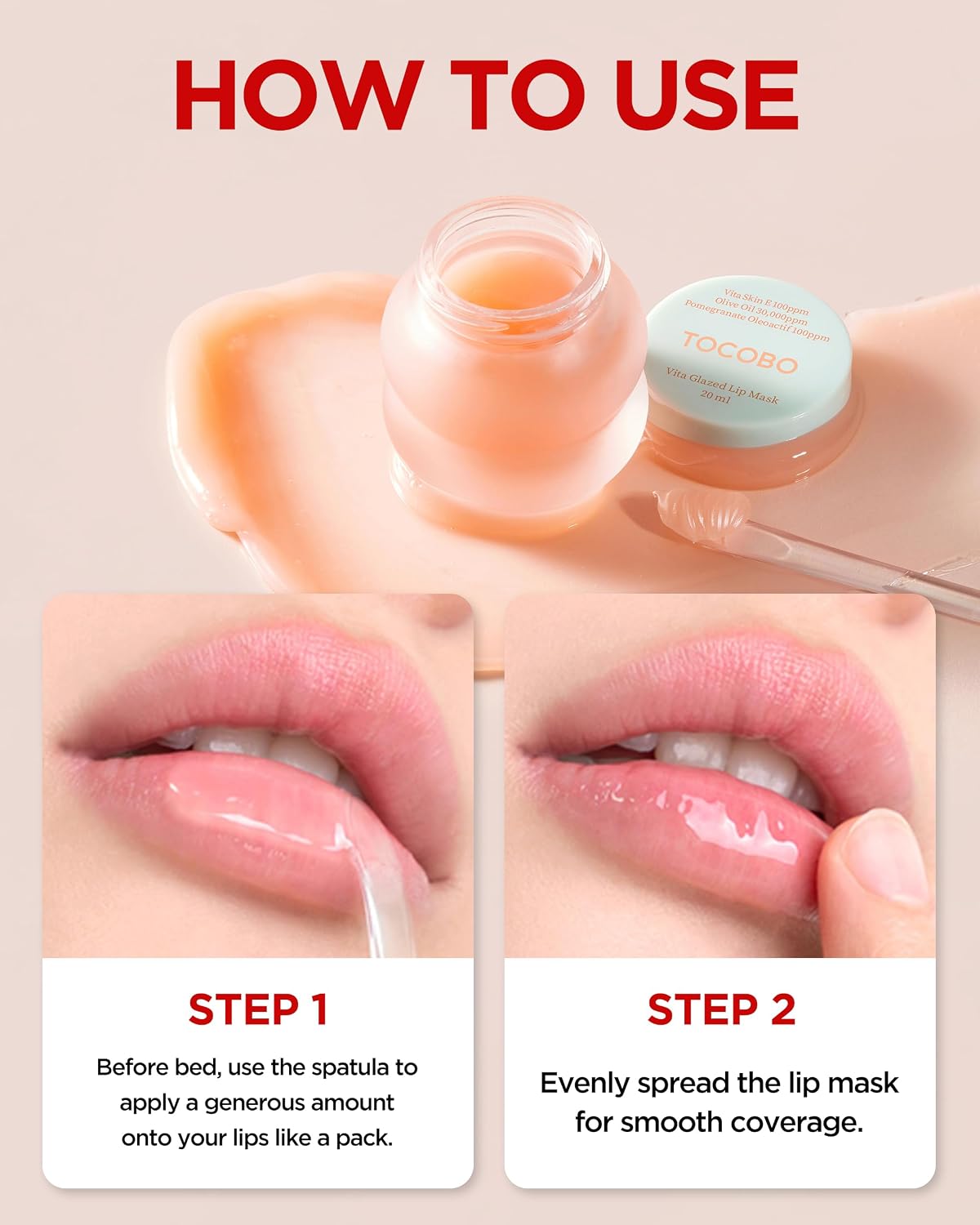 TOCOBO Vita Glazed Lip Mask – Vegan Overnight Lip Sleeping Mask for Dry, Chapped Lips | PHA (Lactobionic Acid) Gentle Exfoliation | Non-Sticky Glazed Balm, Korean Skincare, 0.68 oz