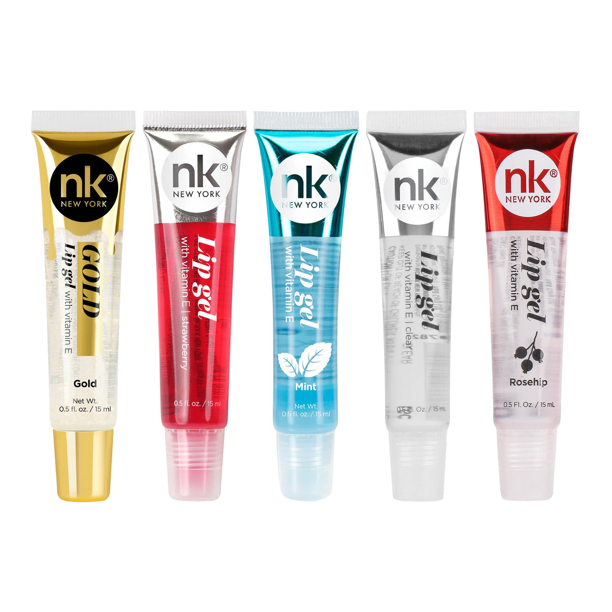 NICKA K NEW YORK, Hydrating Lip Gel Set, Assorted, Vitamin E, 5-Pack
