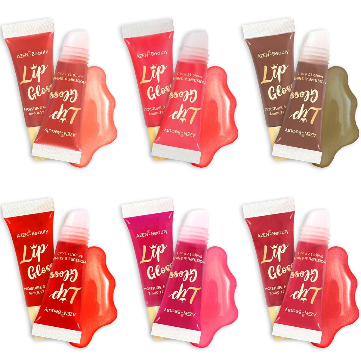 AZEN 24 Pack Lip Gloss Set, Color Lip Oil for Dry Cracked Lips Moisturizing Hydrating Nourishing with Vitamin E