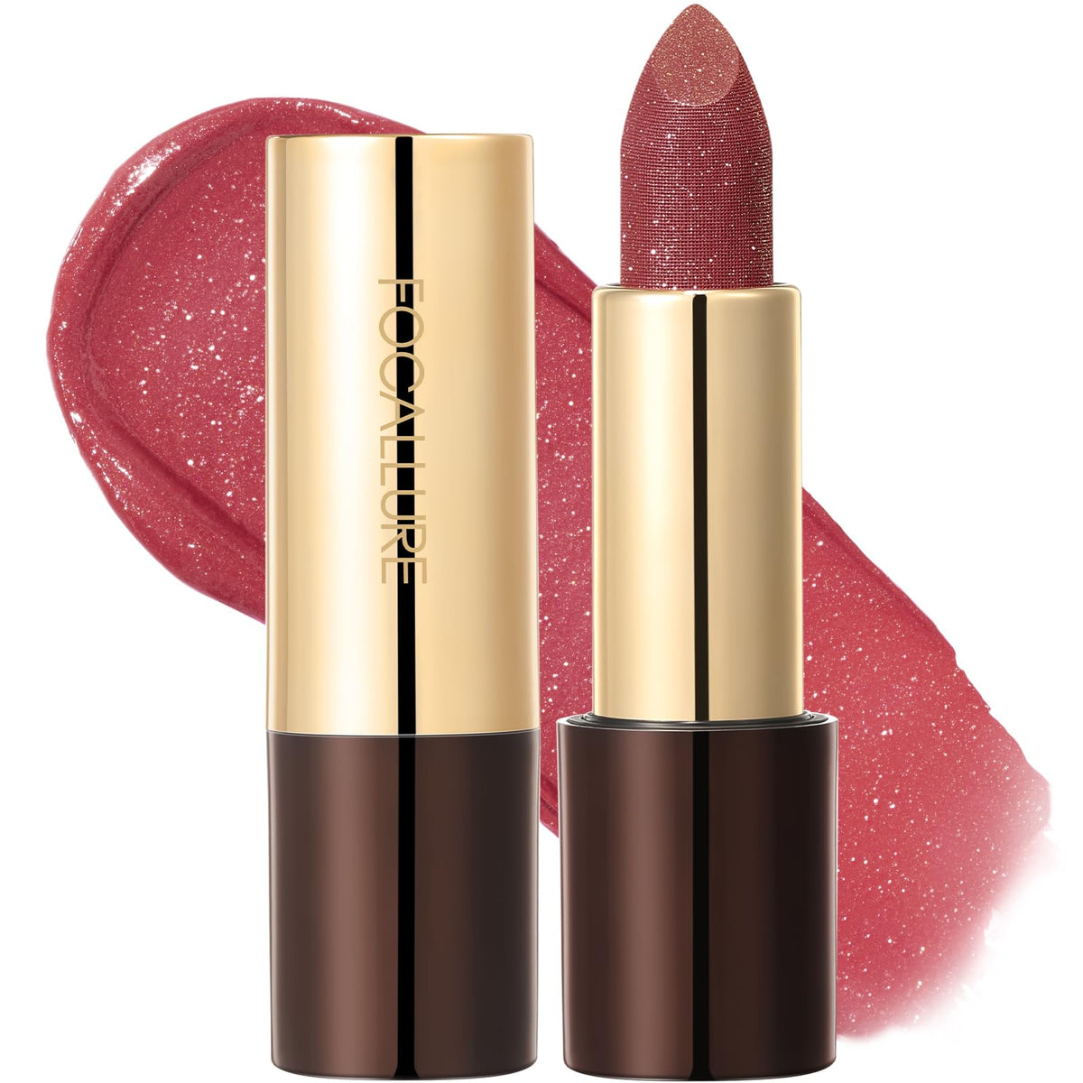 FOCALLURE Metallic Lipstick - Sparkle Glitter Finish, High Pigment Nude