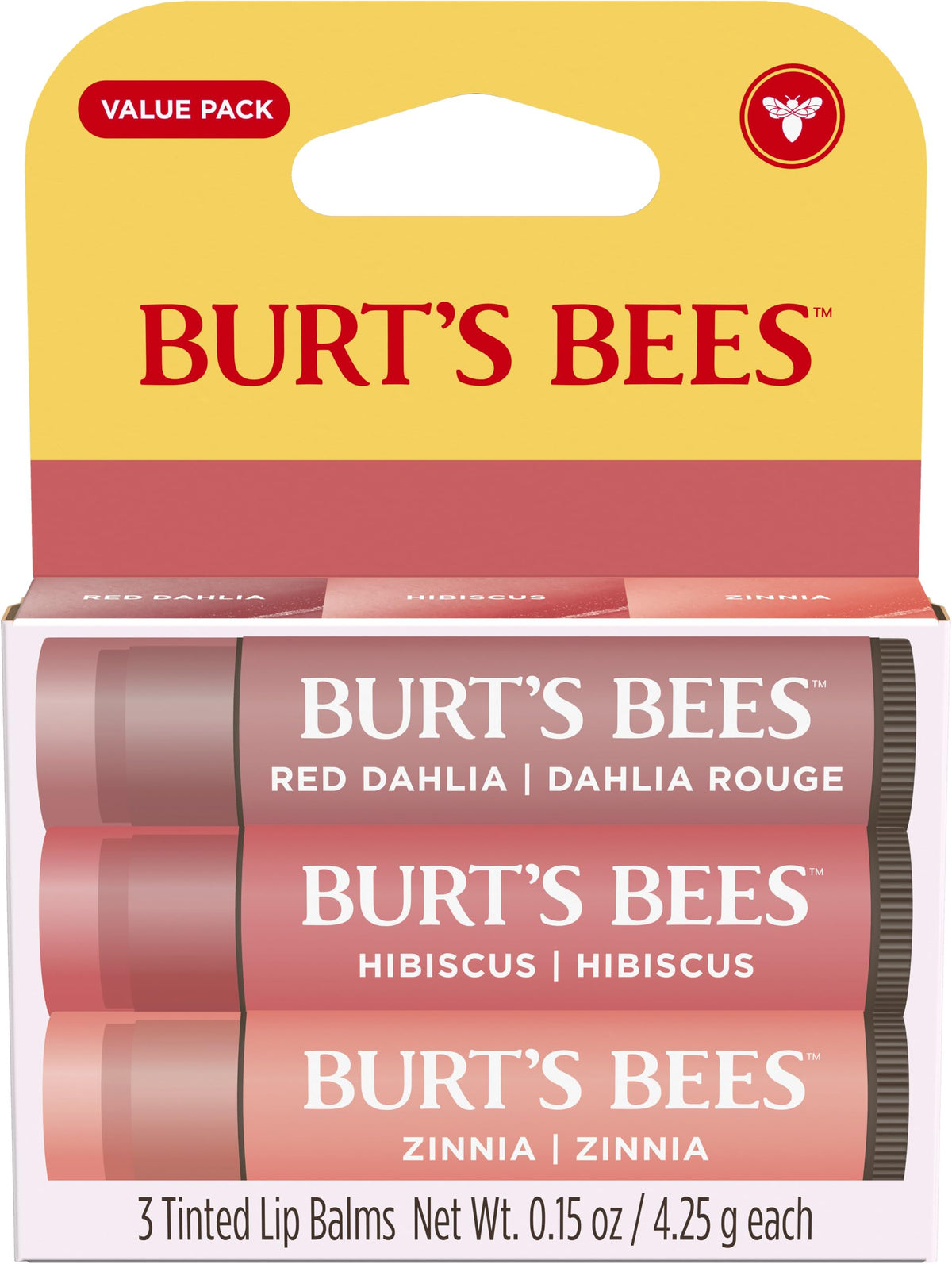 Burt's Bees Lip Tint Balm, Fiery Red Dahlia, 0.15 oz., 2 Tubes