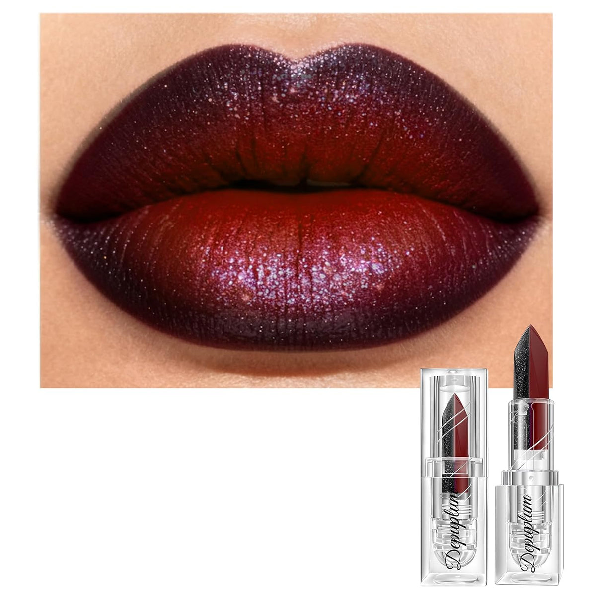Depuplum Black Lipstick Glitter Red Lipstick Ombre Lips Dual Tone