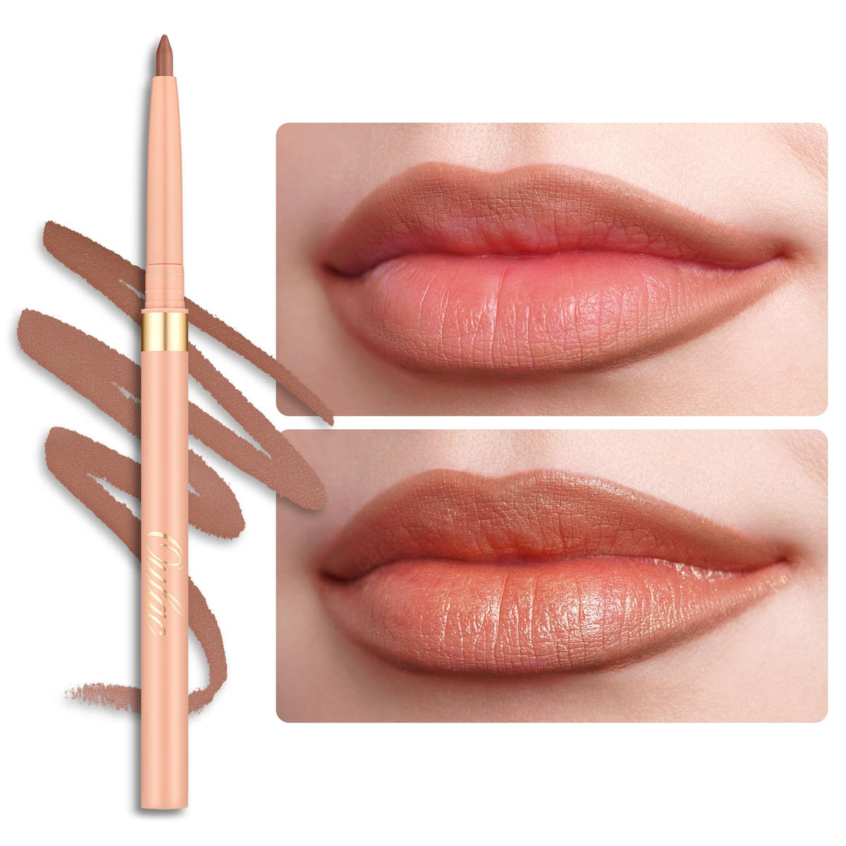Oulac Brown Lip Liner Pencil, 2in1 Retractable Makup Crayon for Lipliner and Eyeliner, Highly Pigmented, Smooth, Long Lasting and Waterproof Formula, Vegan Beauty, 03 Teddy
