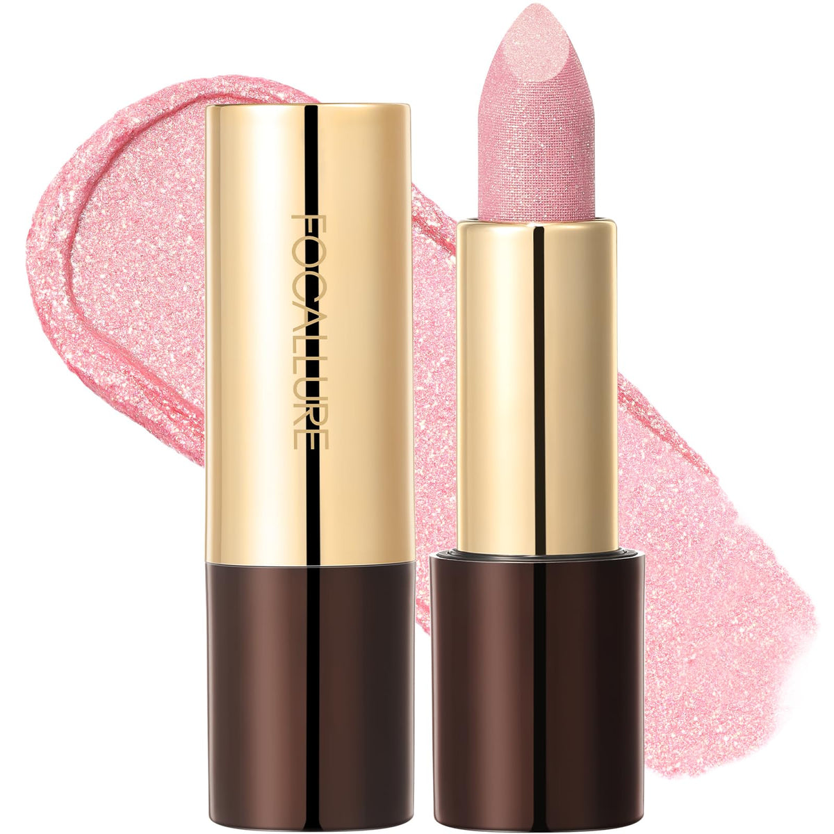 FOCALLURE Metallic Lipstick - Sparkle Glitter Finish, High Pigment Nude