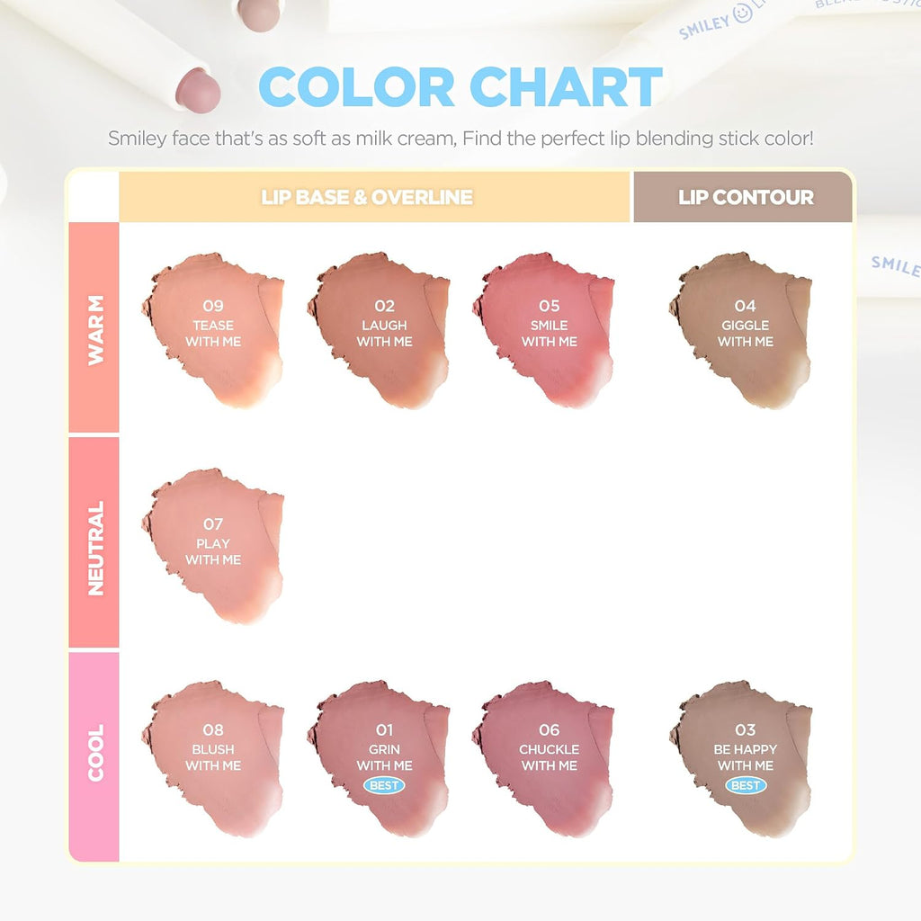 lilybyred Smiley Lip Blending Stick | Korean 3-in-1 Lip Liner, Natural Lip Contour & Definition, Velvety Matte Finish, Soft Blur Effect, Smooth Glide, Easy to Blend, 0.028 oz (03 Be Happy with me)