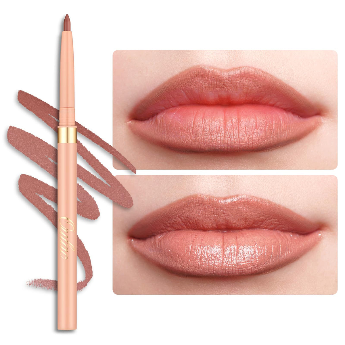 Oulac Brown Lip Liner Pencil, 2in1 Retractable Makup Crayon for Lipliner and Eyeliner, Highly Pigmented, Smooth, Long Lasting and Waterproof Formula, Vegan Beauty, 03 Teddy