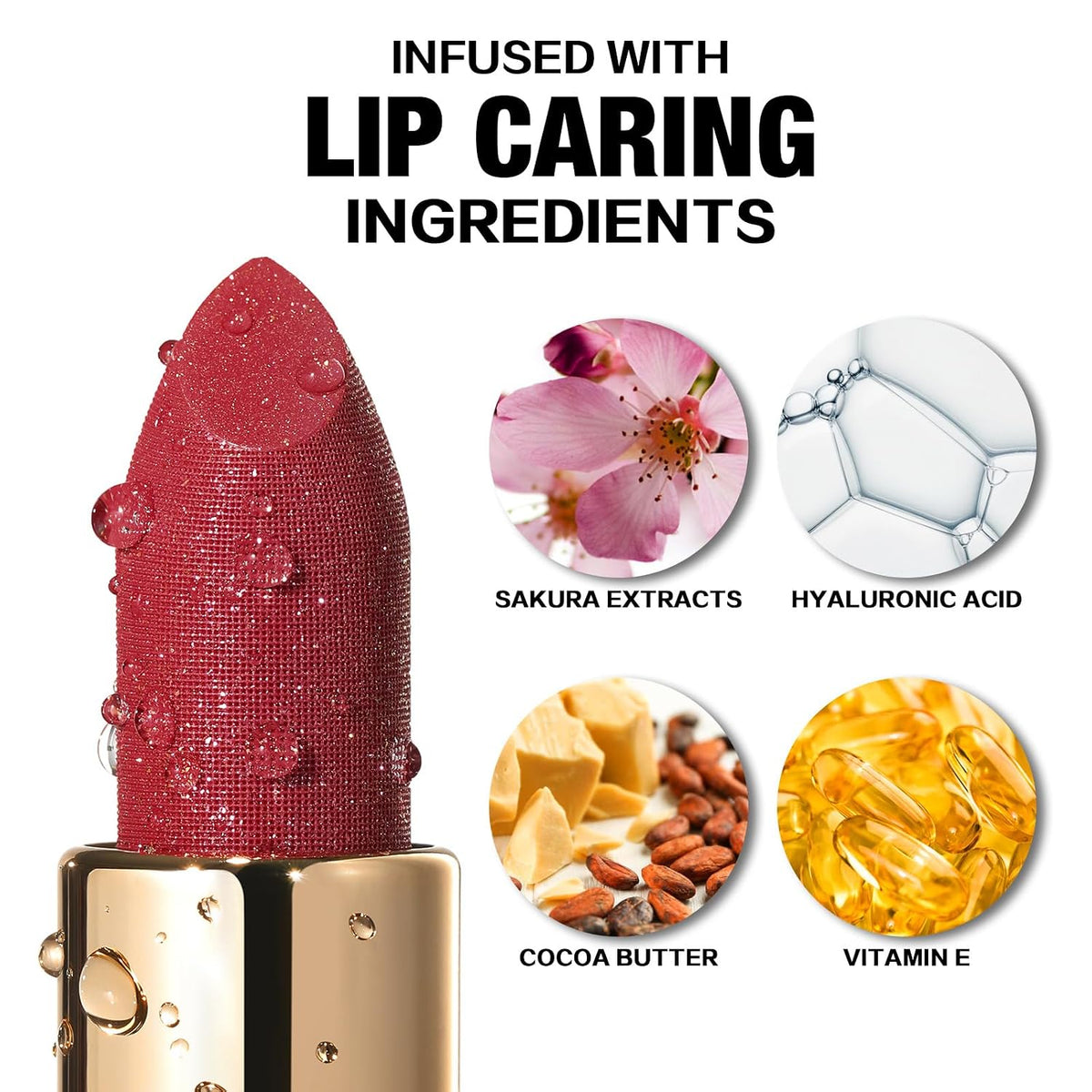 FOCALLURE Metallic Lipstick - Sparkle Glitter Finish, High Pigment Nude