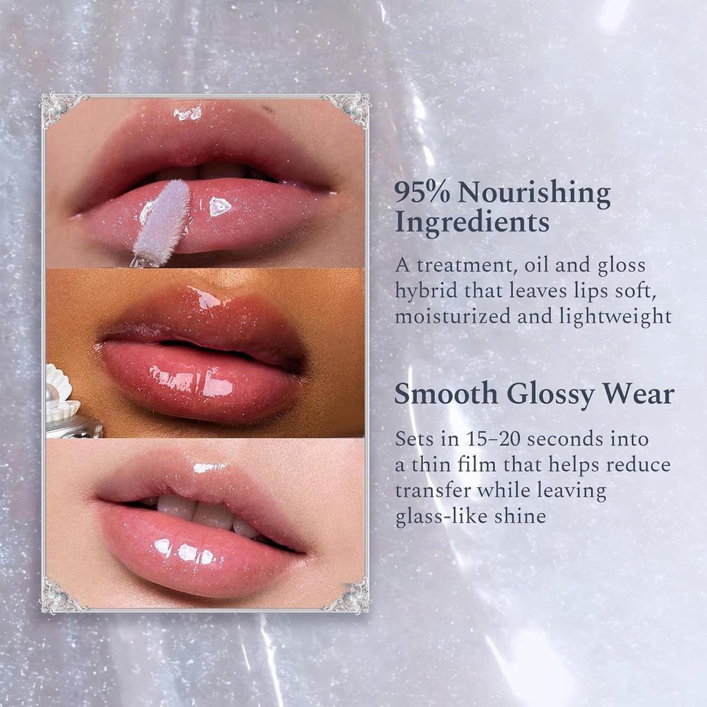 Flower Knows Shell's Jewel Nourishing Lip Glaze, Iridescent Shimmery Clear