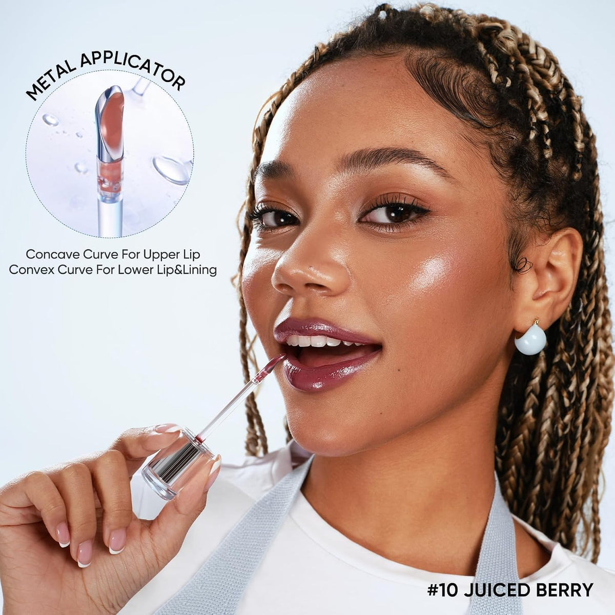 JUDYDOLL Ice Watery Lip Gloss, Moisturizing Liquid Lipstick with Hyaluronic Acid & Collagen,Long-lasting Mirror Lip Glazes with Iron Applicator(#10 Juiced Berry)