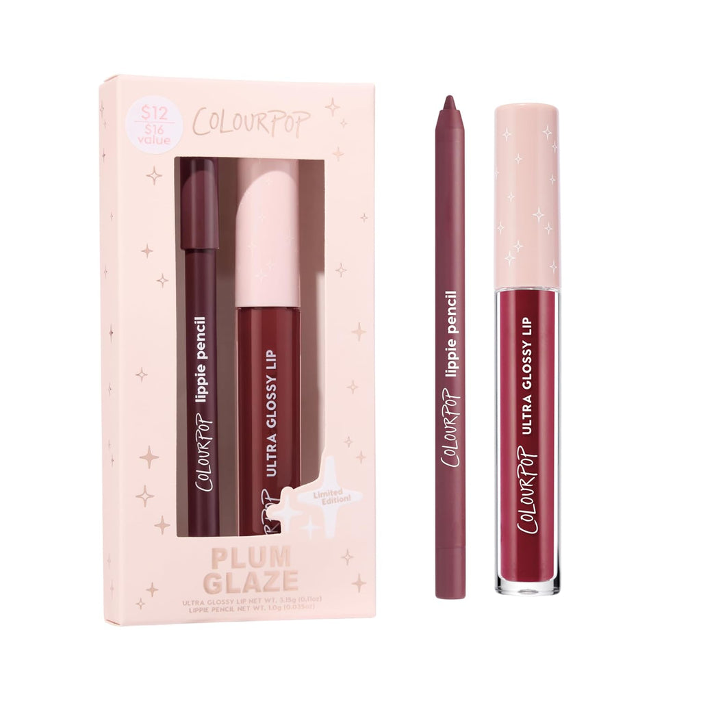 ColourPop Plum Glaze Lip Kit - High-Pigment, Long-Lasting & Sharpenable Lip Liner and Lip Gloss with High-Impact Color - Includes Shades For the Plot & Plum Cola (2 Count)