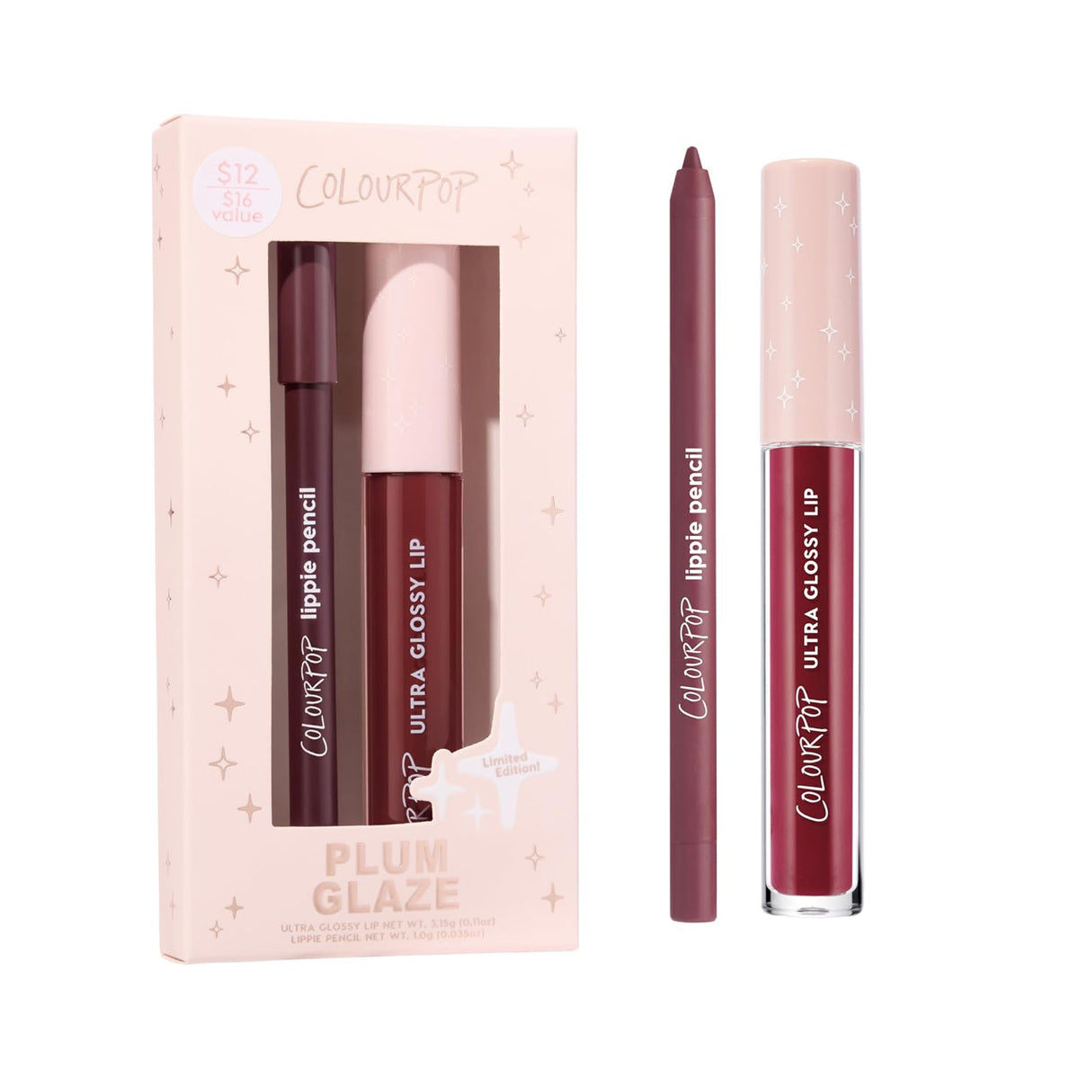 ColourPop Plum Glaze Lip Kit - High-Pigment, Long-Lasting & Sharpenable Lip Liner and Lip Gloss with High-Impact Color - Includes Shades For the Plot & Plum Cola (2 Count)