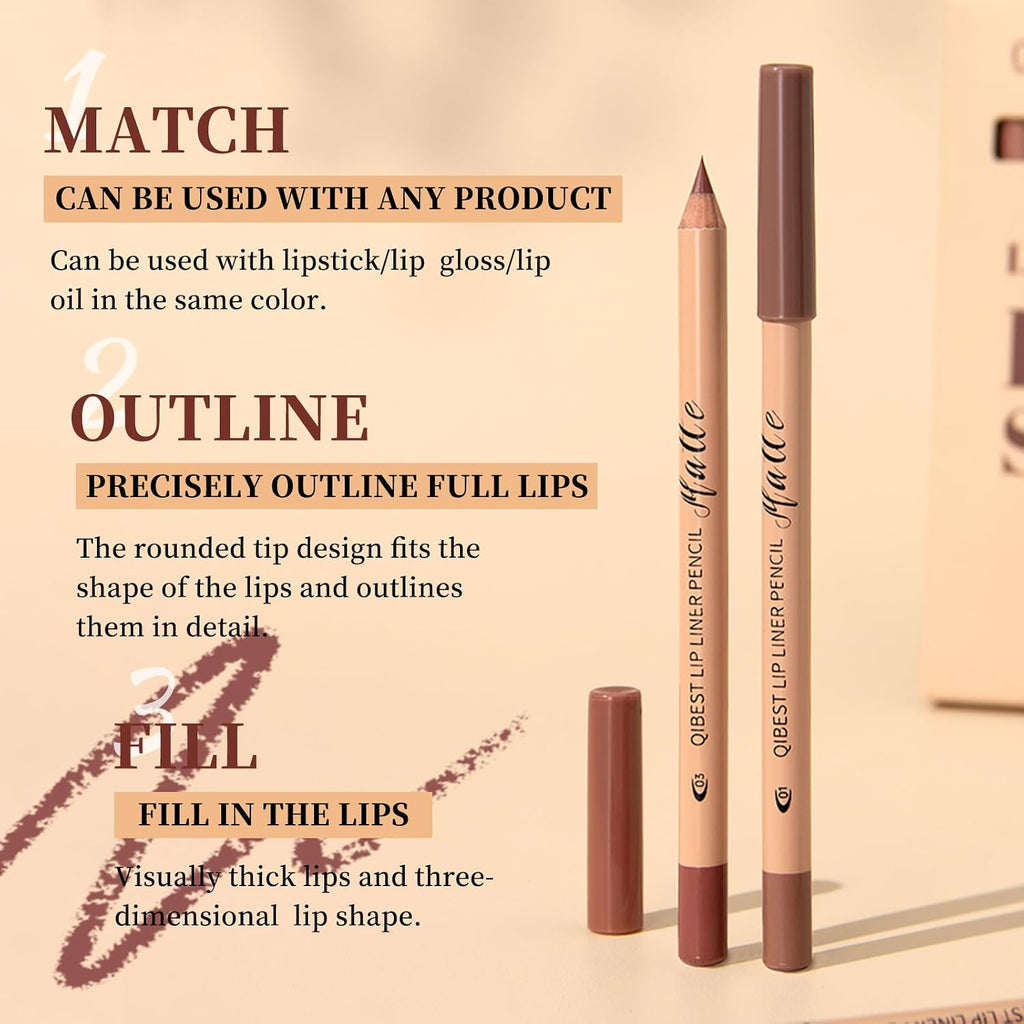 QiBest 12Pcs Creamy Lipstick Lip Liner Set, Pigmented Liner Pencils with Fine Tip for Shaping & Sculpting Lips, Matte Lipliner Lipsticvks Pack Makeup Gift Kit for Women & Girls, Long Lasting for 24hrs