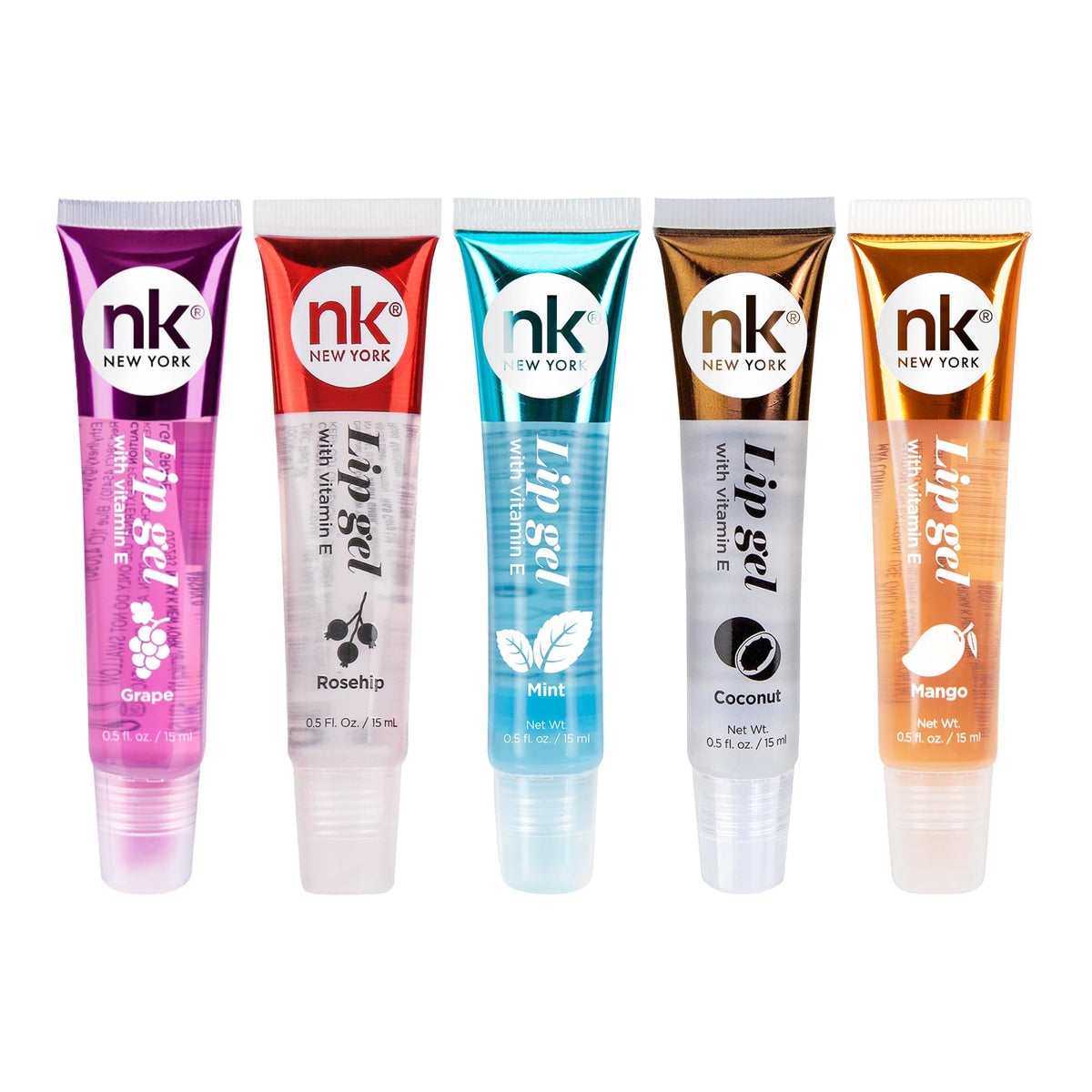 NICKA K NEW YORK, Hydrating Lip Gel Set, Assorted, Vitamin E, 5-Pack