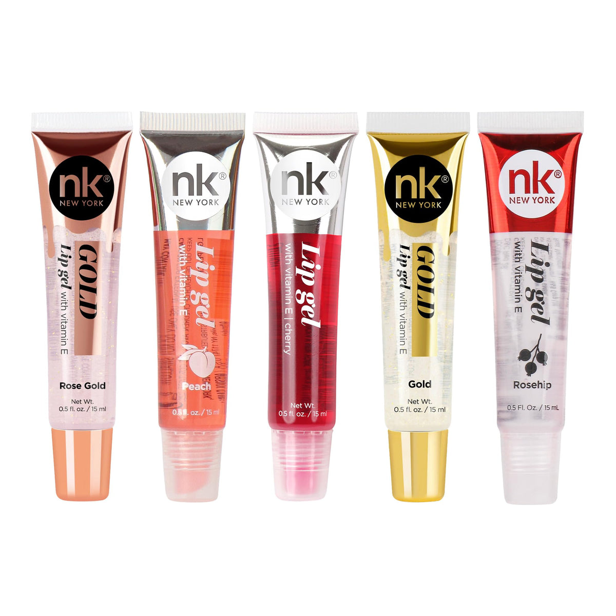 NICKA K NEW YORK, Hydrating Lip Gel Set, Assorted, Vitamin E, 5-Pack