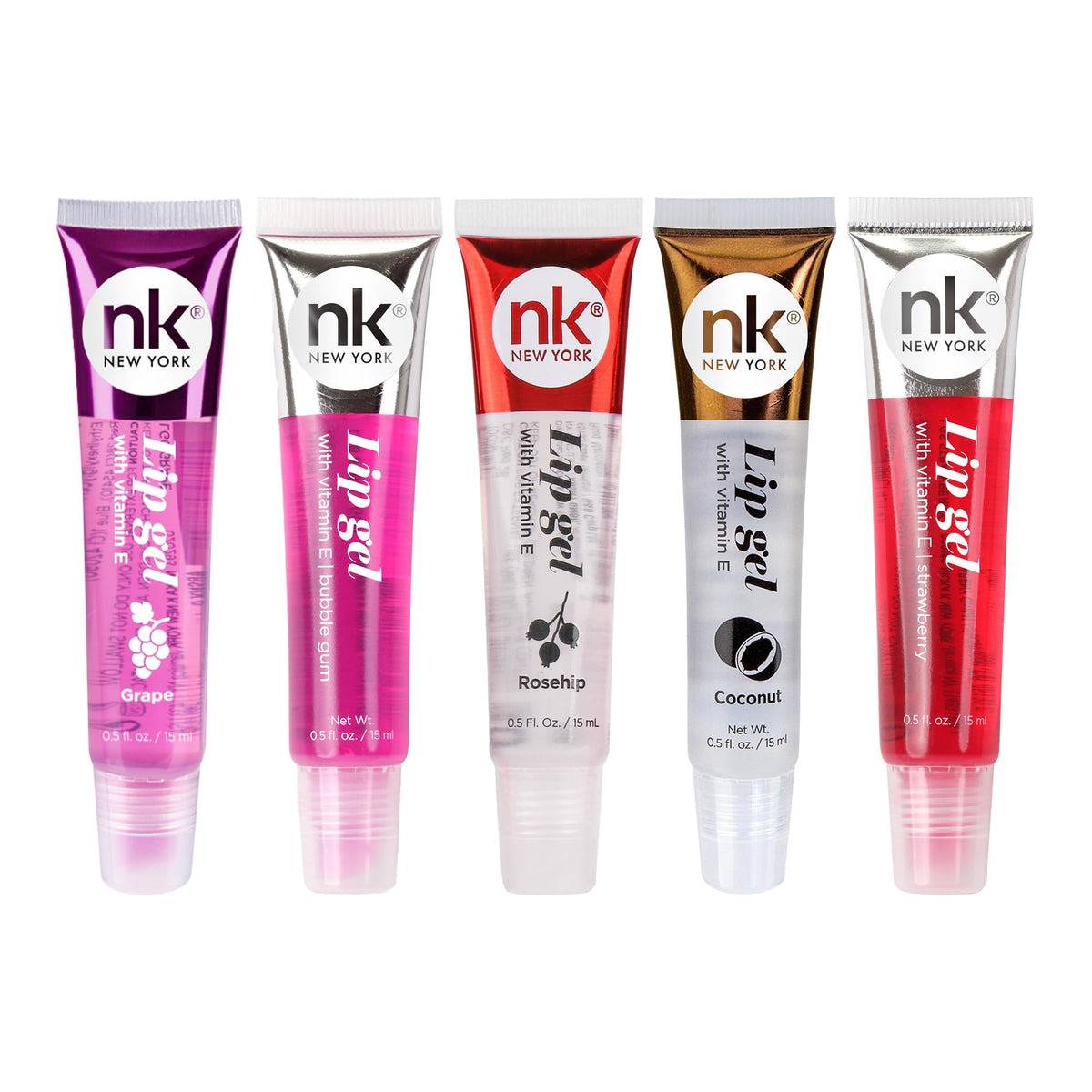 NICKA K NEW YORK, Hydrating Lip Gel Set, Assorted, Vitamin E, 5-Pack