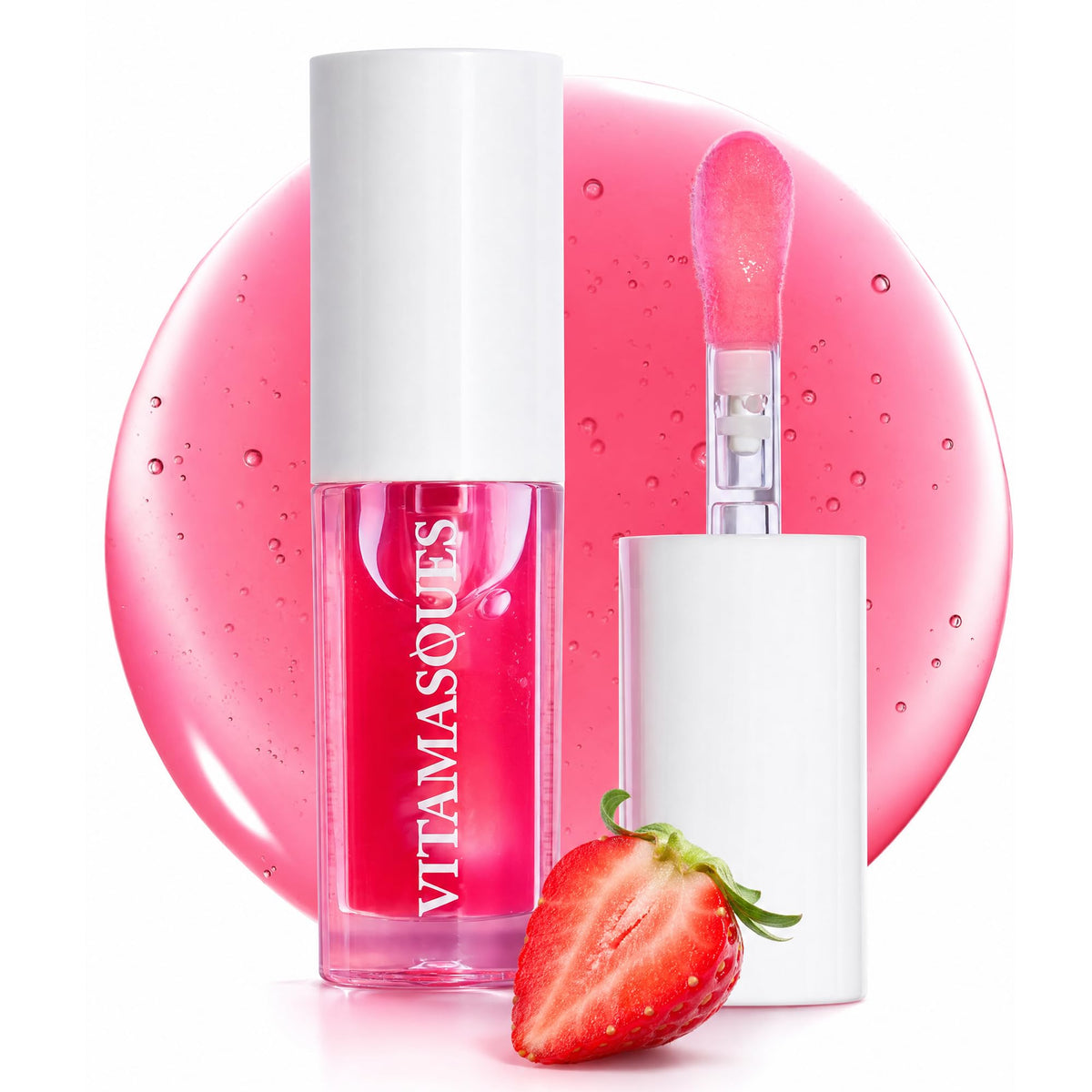 Vitamasques Korean Lip Oil Treatment - Strawberry Glaze Plump & Hydrate, Korean Lip Gloss, Lip Gloss plumper, Lip Oil For Women, Non-Sticky Lip Glow Oil Moisturizing - 0.17 Fl Oz