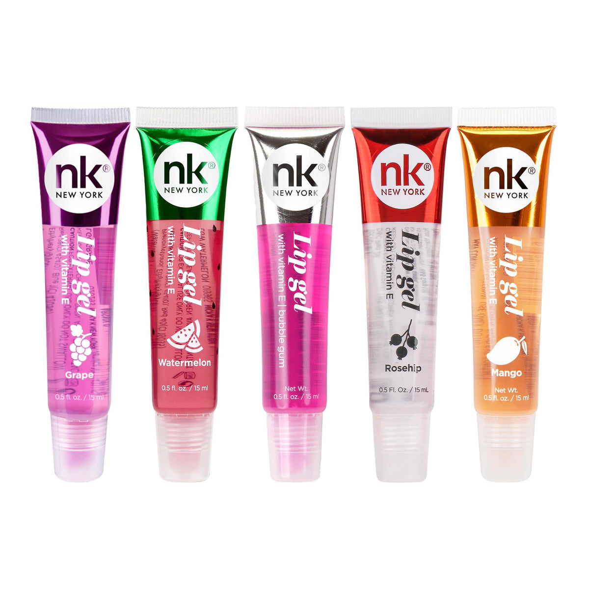 NICKA K NEW YORK, Hydrating Lip Gel Set, Assorted, Vitamin E, 5-Pack