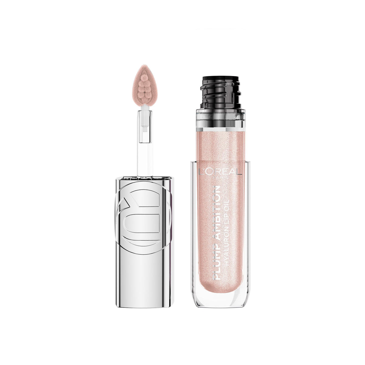 L'Oreal Paris Plump Ambition Hyaluron Lip Oil, 24 HR Lip Gloss with Hyaluronic Acid, Volumizing Formula with Glass-Like Shine, Cristal Clear 101, 0.16 Fl Oz