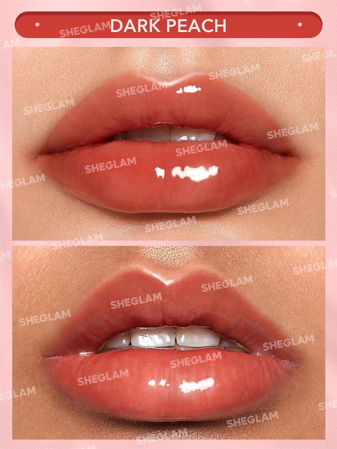 SHEGLAM Glaze Daze Lip Gloss Shiny Tinted Lip Gloss High Gloss Finish Plumping Lip Care Nourishing Not Easy to Fade Liquid Lip Cosmetics-Dark Peach