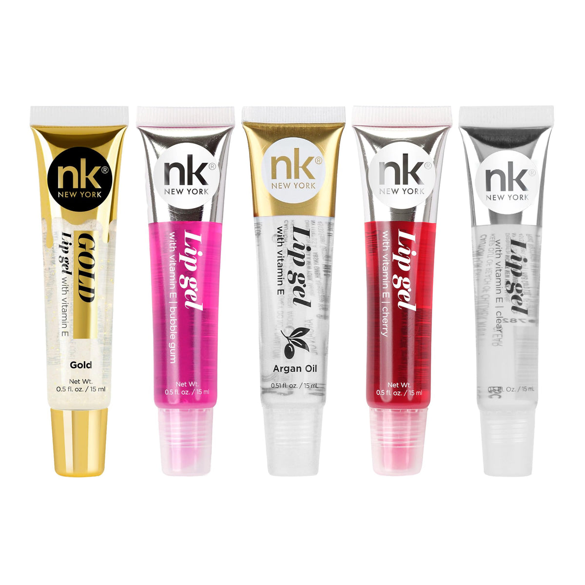 NICKA K NEW YORK, Hydrating Lip Gel Set, Assorted, Vitamin E, 5-Pack