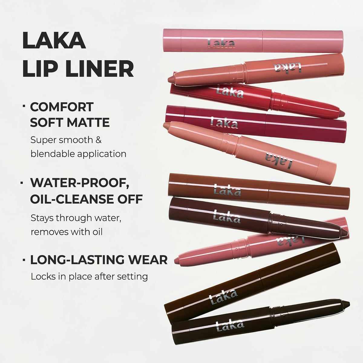 Laka Lip Liner - Smooth & Blendable Soft Matte Lip Contour Pencil for Shaping & Overlining Lips | Waterproof Formula, Oil-Cleanse Off, Long-Lasting Wear | #02 Suede Pink (Cool Nude Pink)