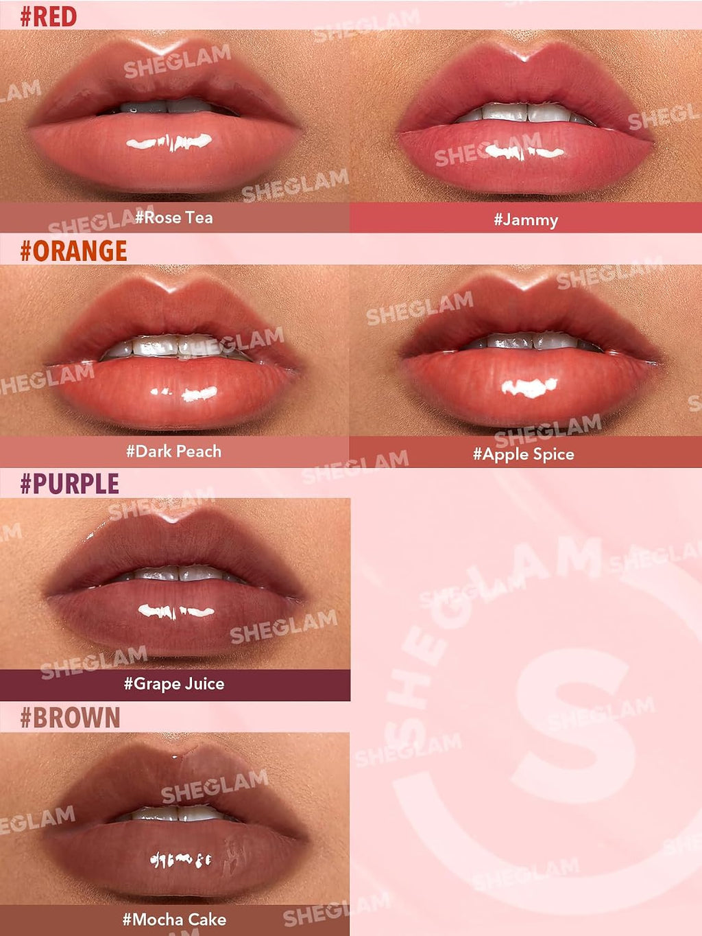 SHEGLAM Glaze Daze Lip Gloss Shiny Tinted Lip Gloss High Gloss Finish Plumping Lip Care Nourishing Not Easy to Fade Liquid Lip Cosmetics-Dark Peach