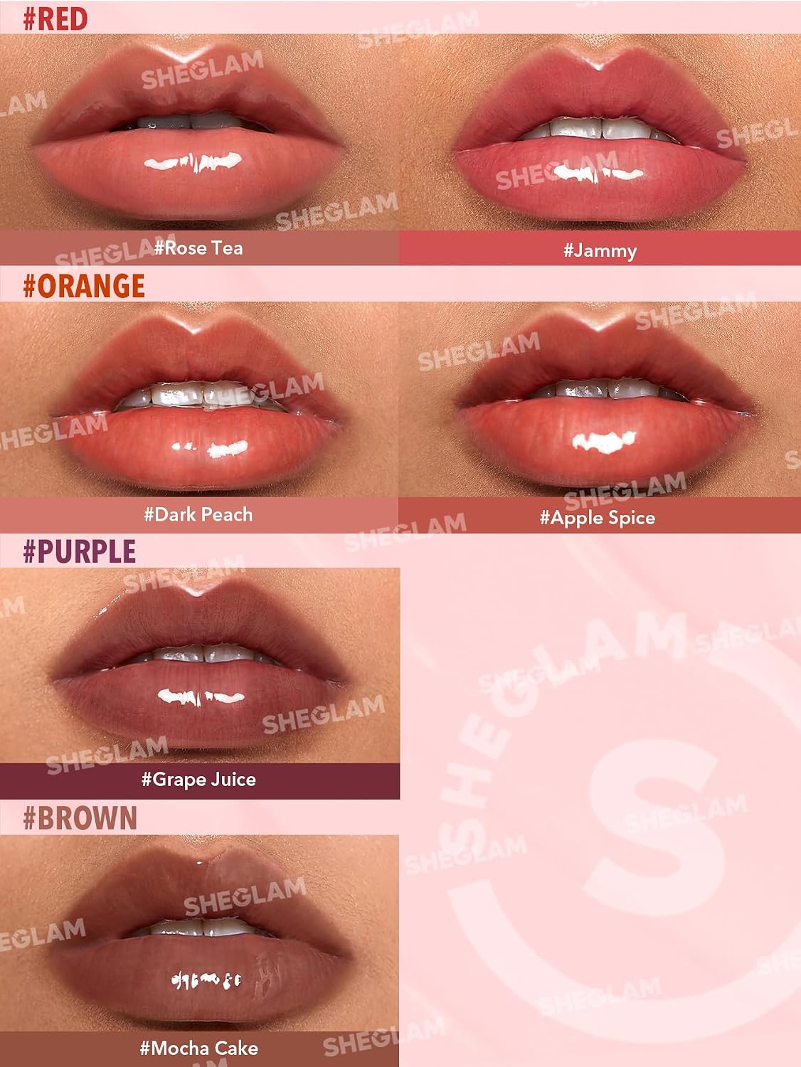 SHEGLAM Glaze Daze Lip Gloss Shiny Tinted Lip Gloss High Gloss Finish Plumping Lip Care Nourishing Not Easy to Fade Liquid Lip Cosmetics-Dark Peach