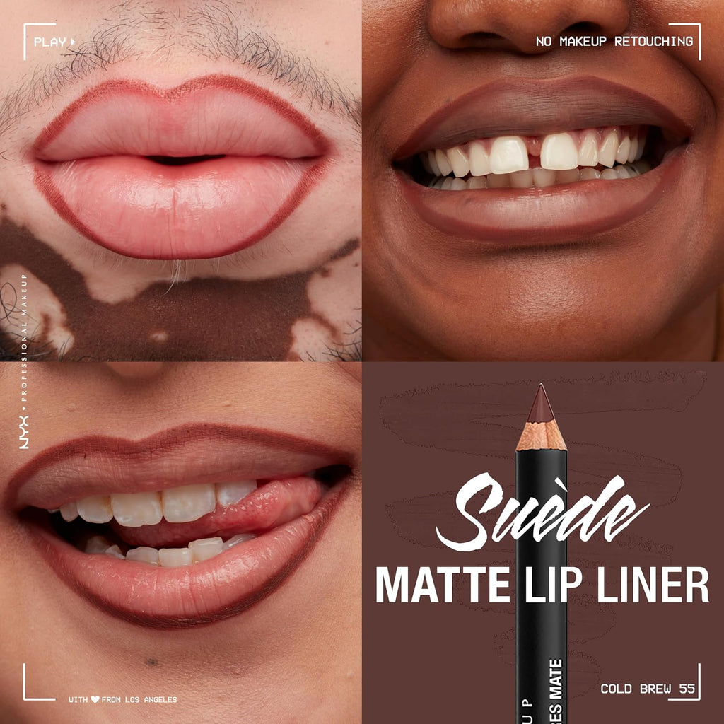 NYX PROFESSIONAL MAKEUP Suede Matte Lip Liner, Velvety-Smooth, Long-Lasting Formula For A Defined Lip Makeup Look - Cold Brew (Brown)