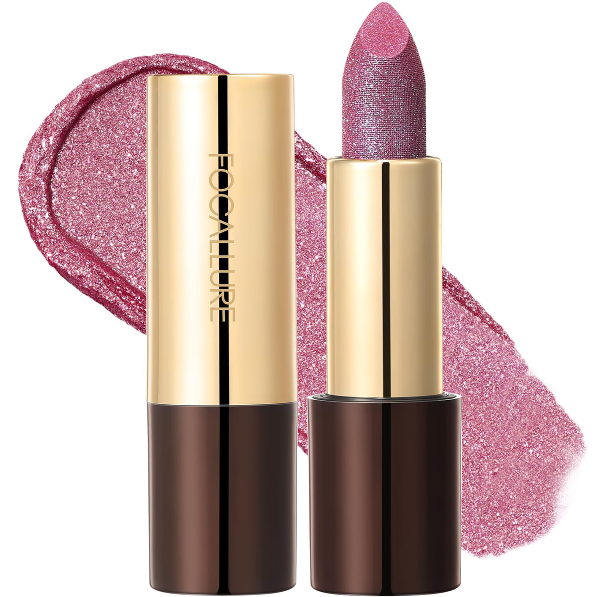 FOCALLURE Metallic Lipstick - Sparkle Glitter Finish, High Pigment Nude