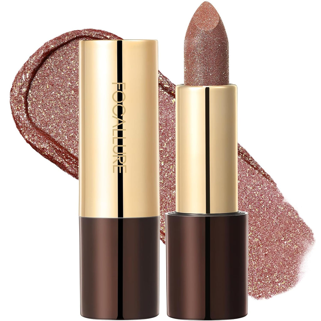 FOCALLURE Metallic Lipstick - Sparkle Glitter Finish, High Pigment Nude