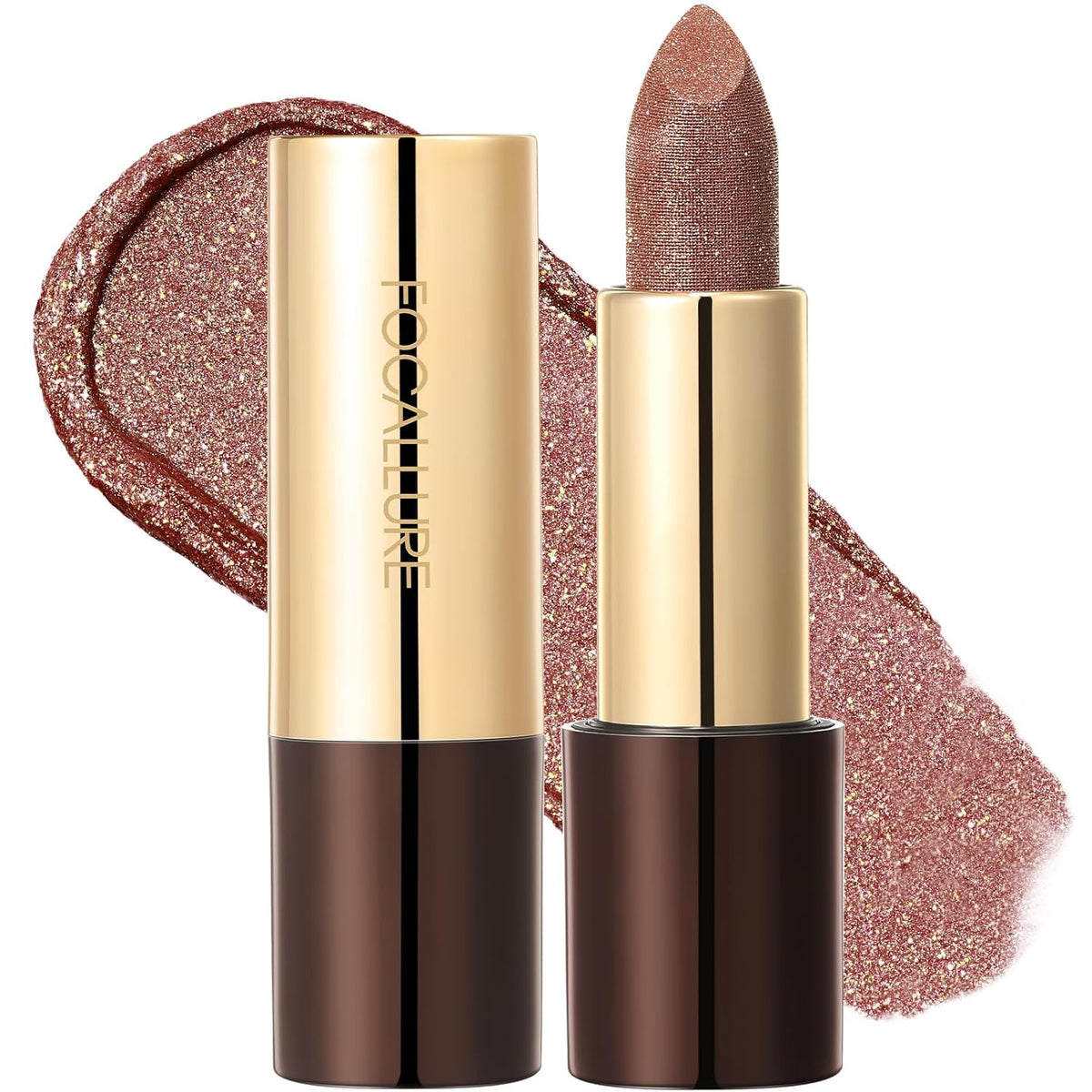 FOCALLURE Metallic Lipstick - Sparkle Glitter Finish, High Pigment Nude