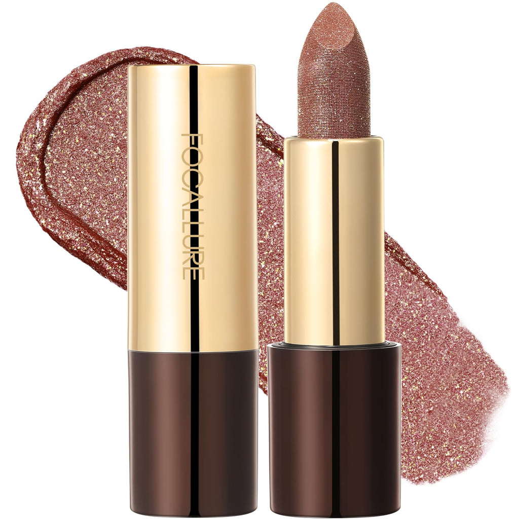 FOCALLURE Metallic Lipstick - Sparkle Glitter Finish, High Pigment Nude