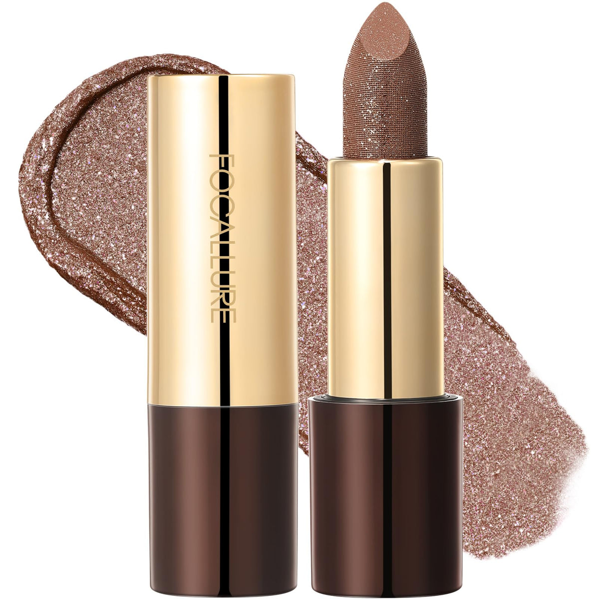 FOCALLURE Metallic Lipstick - Sparkle Glitter Finish, High Pigment Nude