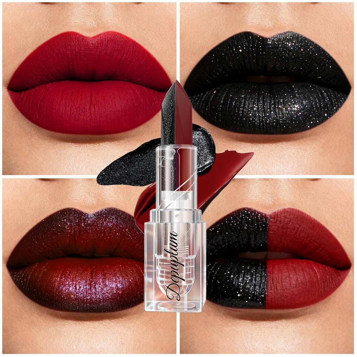 Depuplum Black Lipstick Glitter Red Lipstick Ombre Lips Dual Tone