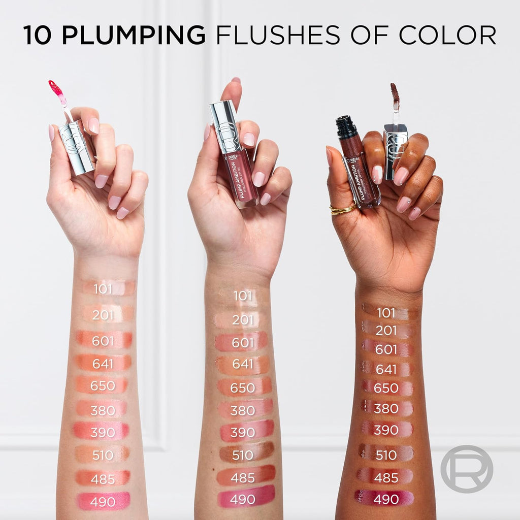 L'Oreal Paris Plump Ambition Hyaluron Lip Oil, 24 HR Lip Gloss with Hyaluronic Acid, Volumizing Formula with Glass-Like Shine, Cristal Clear 101, 0.16 Fl Oz