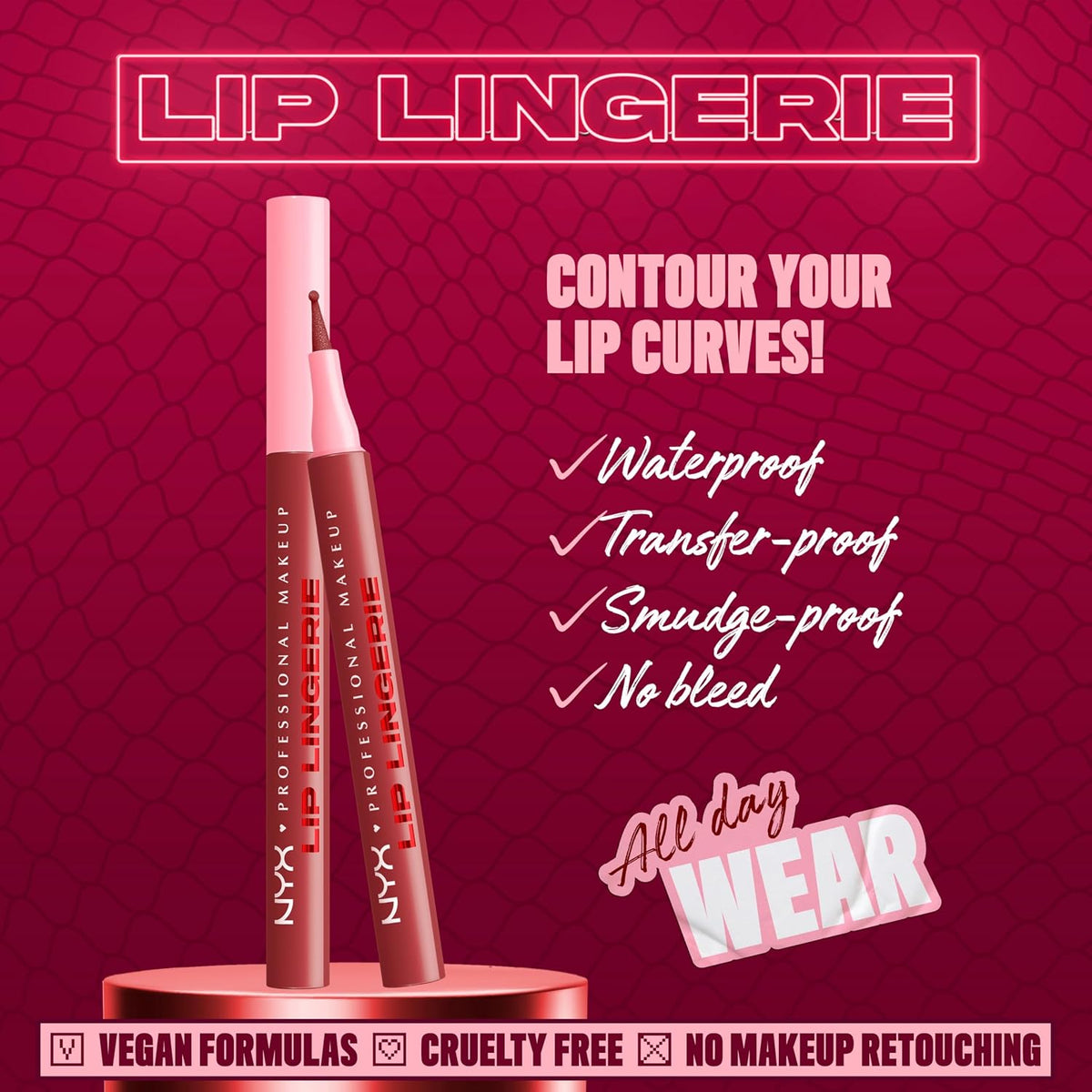 NYX PROFESSIONAL MAKEUP Lip Lingerie Liner Stain, Seamless Make Up with All-Day Color, Waterproof Lip Stain Finish - Up All Night (Black Cherry)