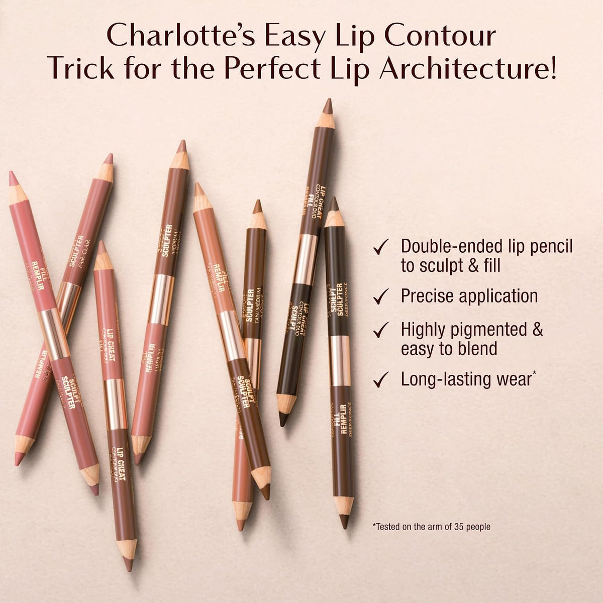 Charlotte Tilbury Lip Cheat Contour Duo - Dual-Sided Lip Liner Pencil to Sculpt & Fill for an Easy Contour Effect - Helps Prevent Lipstick Feathering