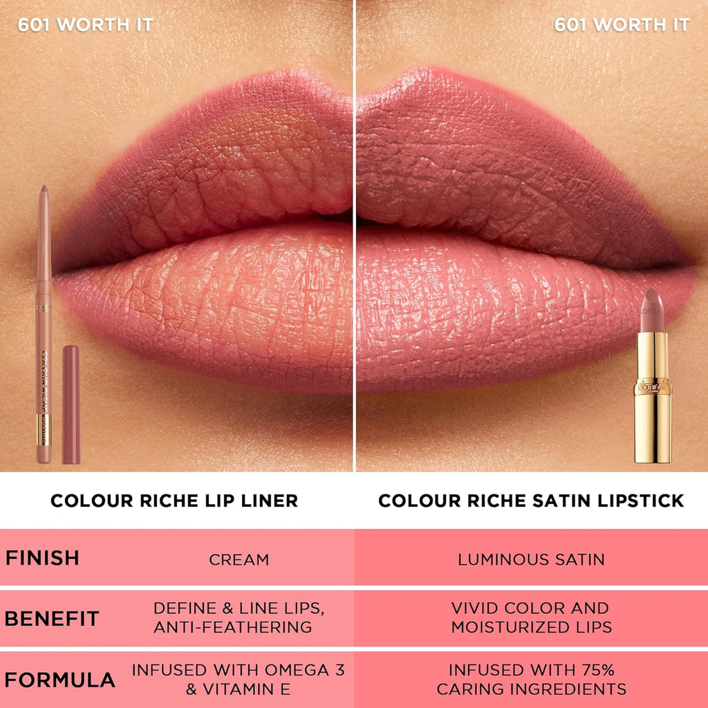 L'Oreal Paris Colour Riche Lip Liner Pencil, Creamy Lip Liner with Omega 3 and Vitamin E, 782 Toffee To Be (Warm Deep Brown)