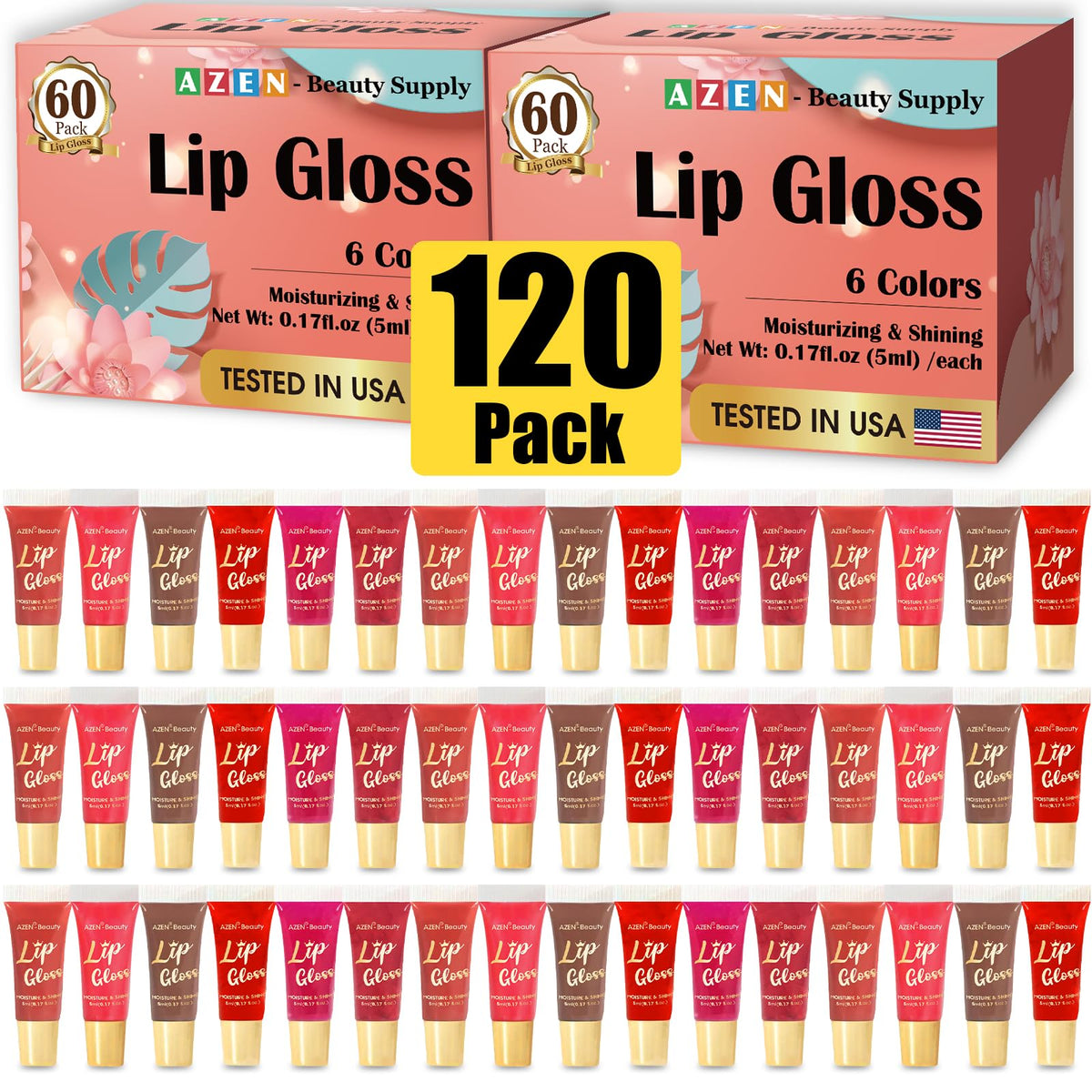 AZEN 24 Pack Lip Gloss Set, Color Lip Oil for Dry Cracked Lips Moisturizing Hydrating Nourishing with Vitamin E