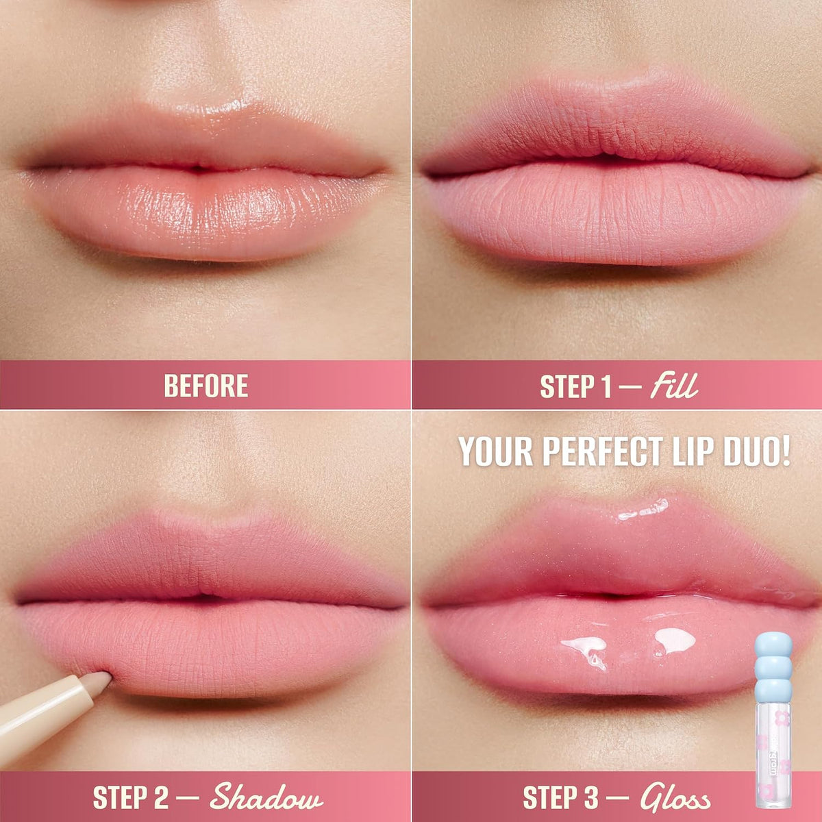 COLORGRAM All In One Over-Lip Maker 02 Cool Pink | Versatile Lip Liner & Contour with Natural Shades, Matte finish, Bigger and Fuller Lips, Plumping effect, Smooth creamy texture