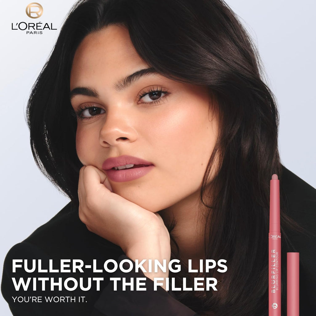 L'Oreal Paris Blurfiller Lip Liner, Lightweight, Buildable, and Sculpting Lip Pencil, Line, Define, and Contour for Fuller-Looking Lips, Brown Caramel, 0.21 oz