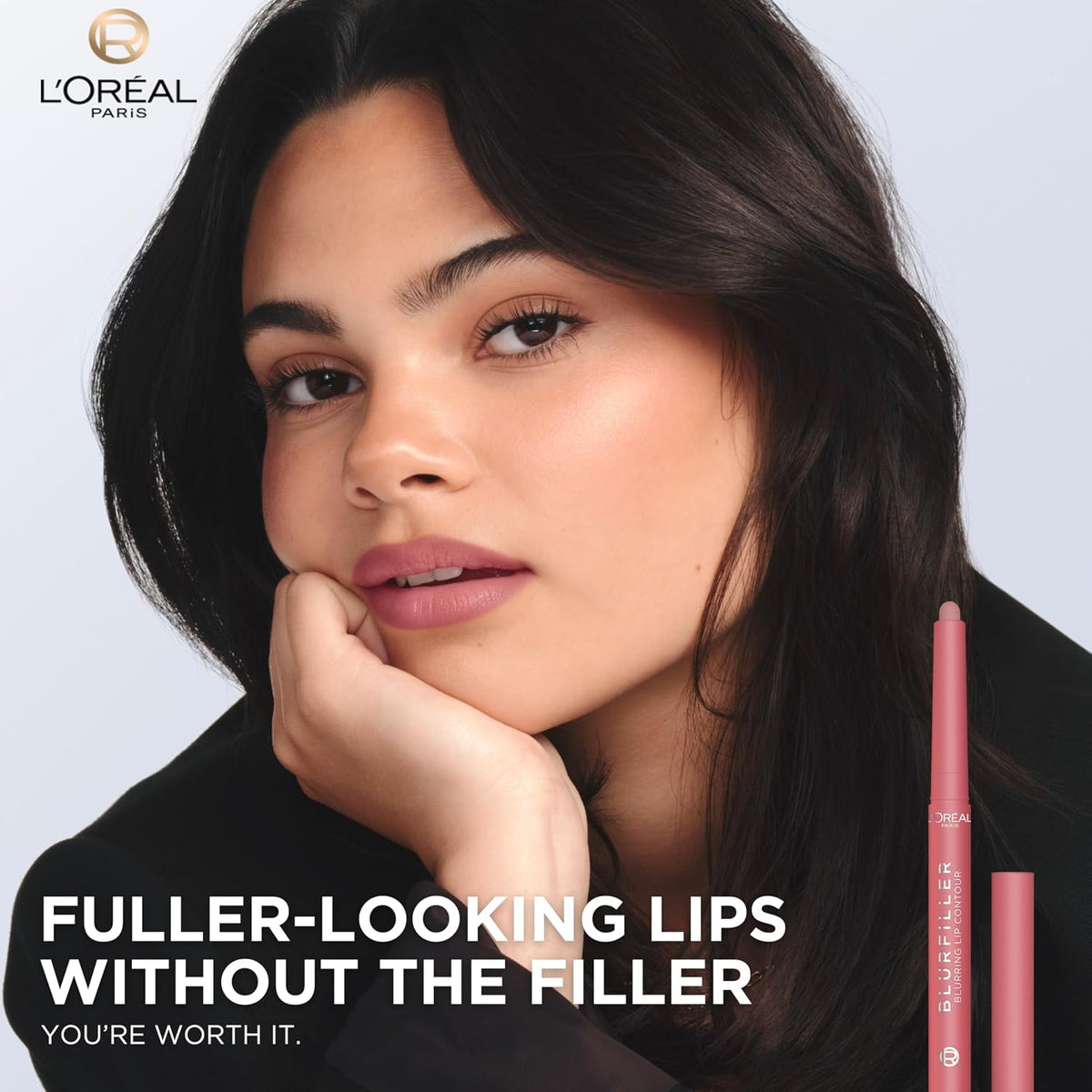 L'Oreal Paris Blurfiller Lip Liner, Lightweight, Buildable, and Sculpting Lip Pencil, Line, Define, and Contour for Fuller-Looking Lips, Brown Caramel, 0.21 oz